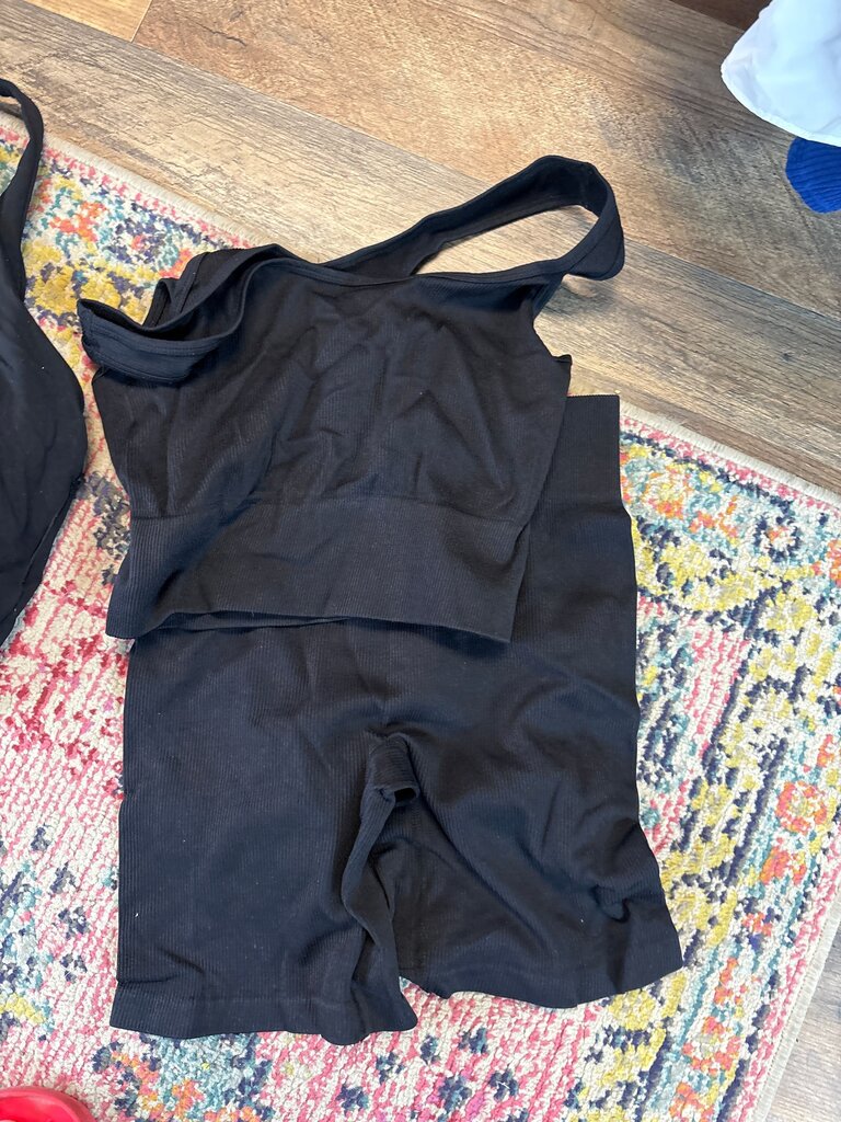 Black Ribbed Two-Piece Athletic Set