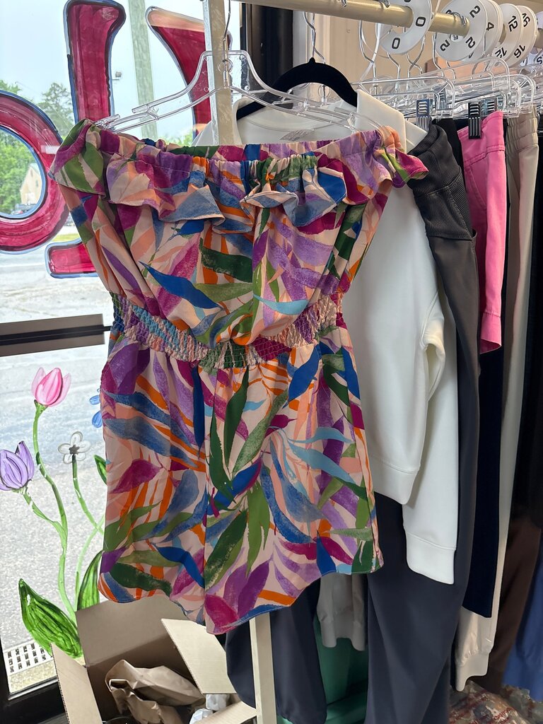 Colorful Floral Print Off-Shoulder Romper