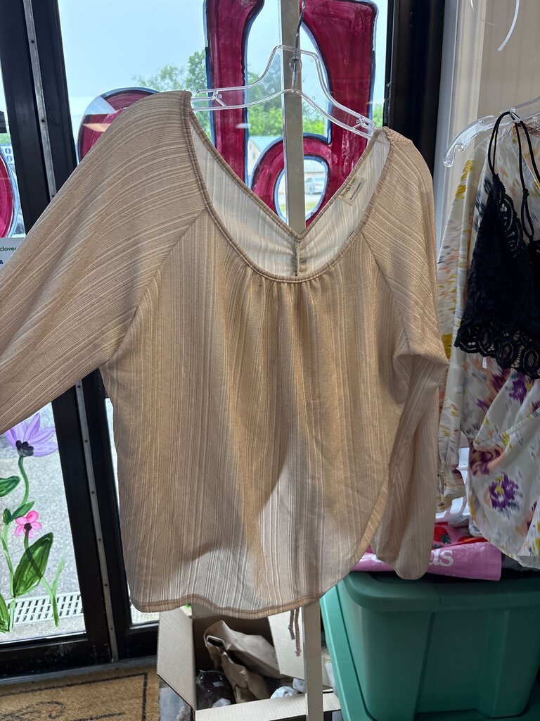Peach Love California Light Beige Striped Blouse
