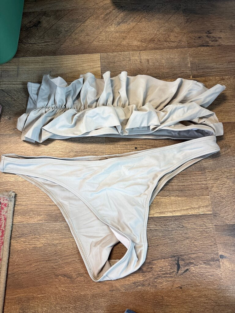 Beige Ruffled Bikini Set