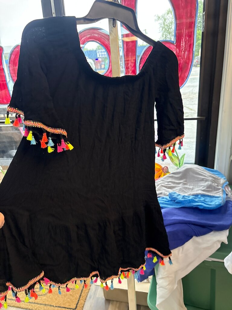 Black Dress with Colorful Tassels