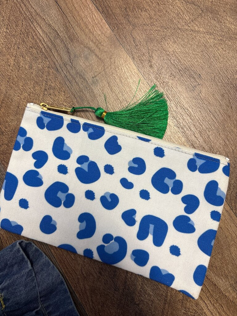 Blue Leopard Print Cosmetic Pouch