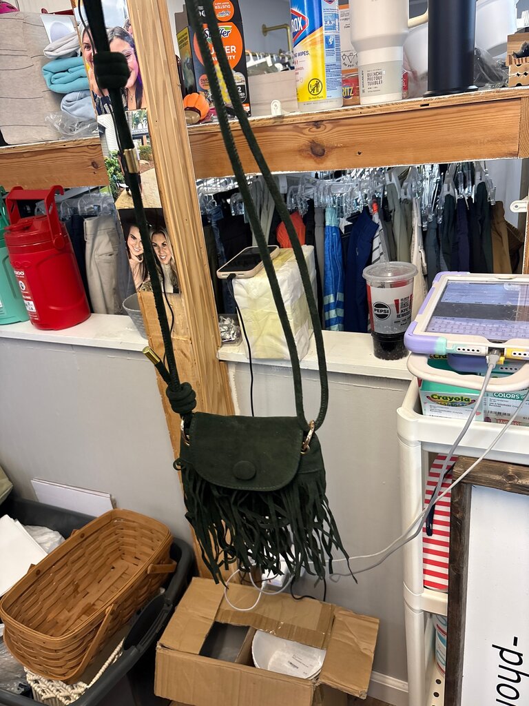 Fringed Green Suede Crossbody Bag