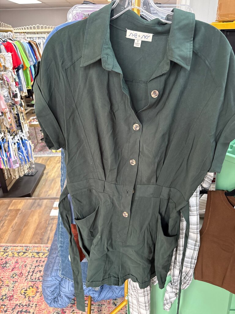 Shein Green Button-Up Romper