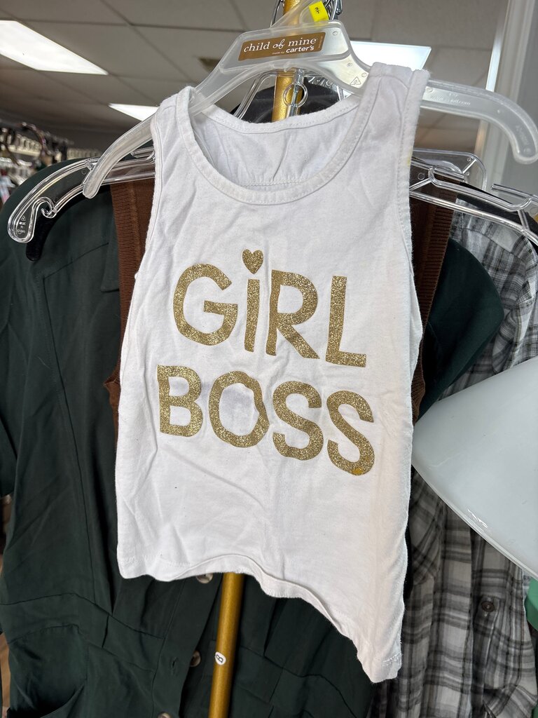 Child's White Tank Top with Gold Glitter Text