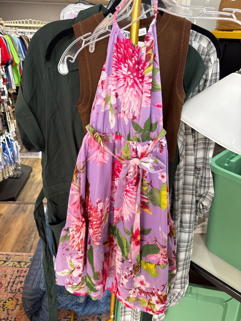Purple Floral Halter Dress
