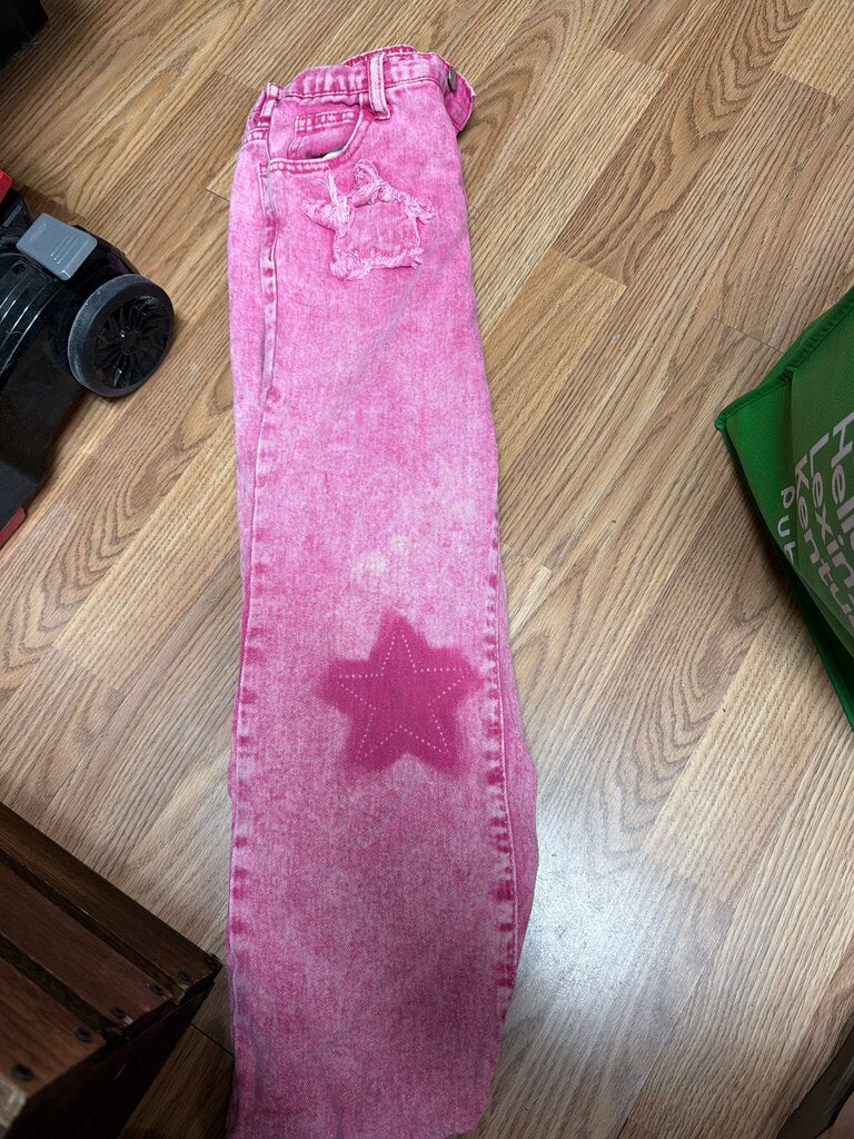 Girls' Pink Denim Jeans with Star Design