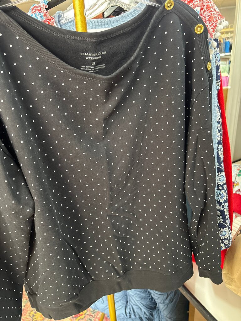 Charter Club Weekend Black Polka Dot Sweater