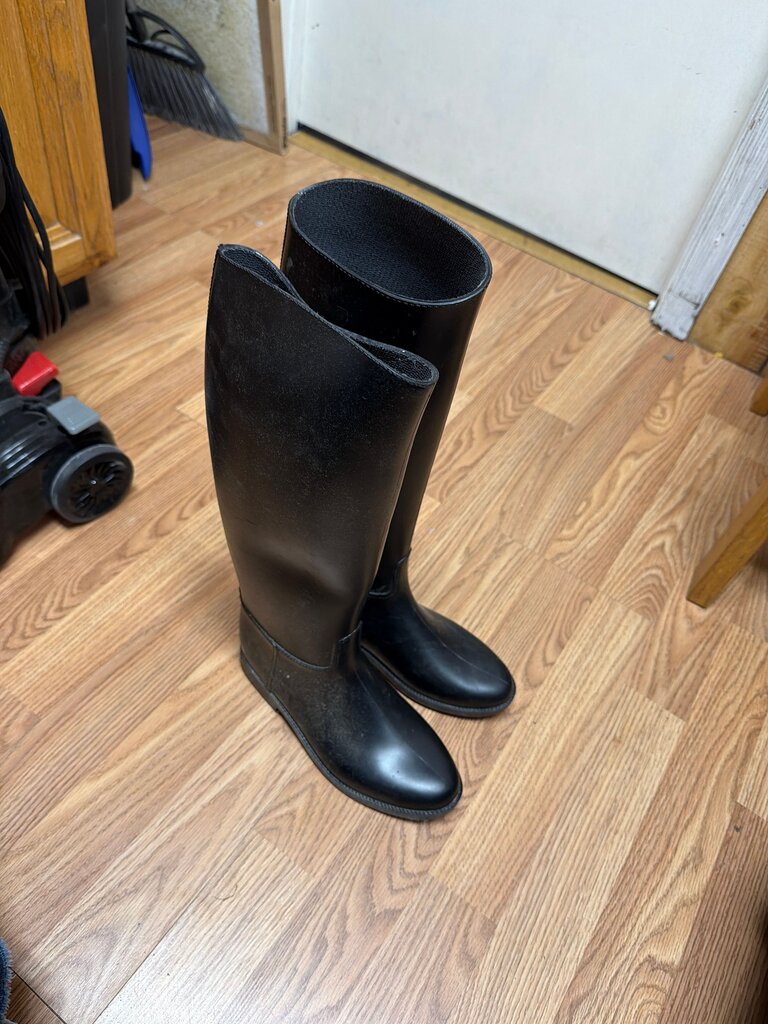 Black Rubber Knee-High Boots