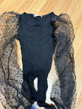 Blue Blush Black Bodysuit with Polka Dot Sleeves