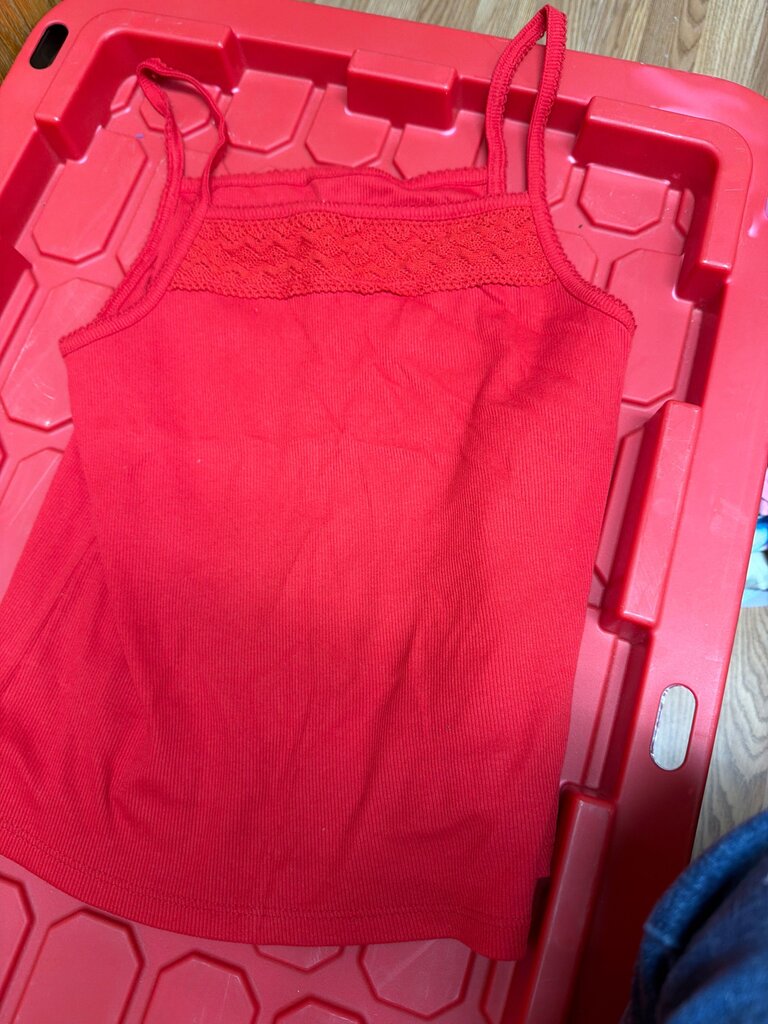 Red Ribbed Spaghetti Strap Tank Top