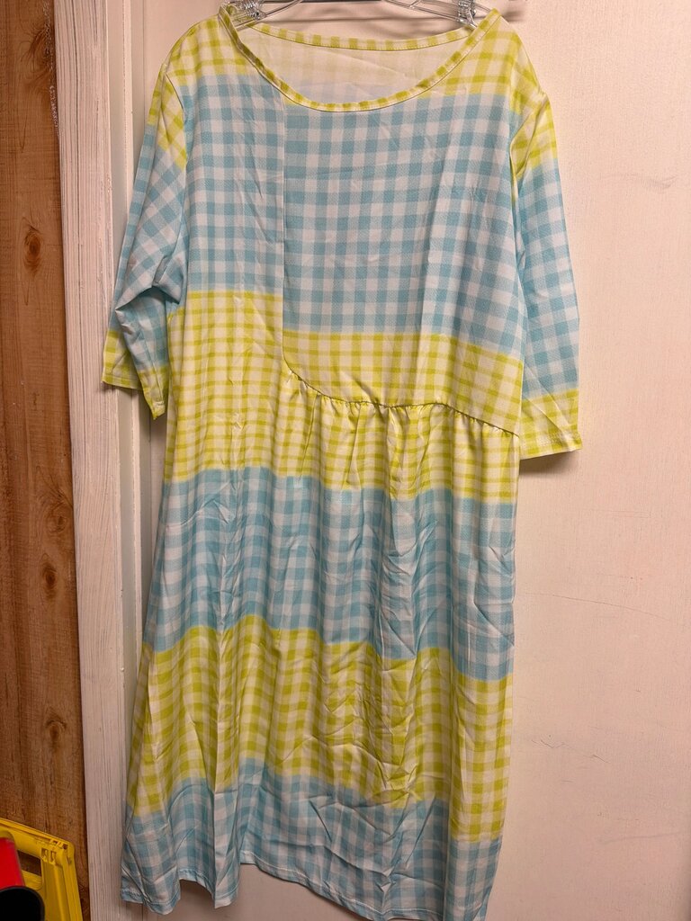 Gingham Check Dress in Blue and Yellow