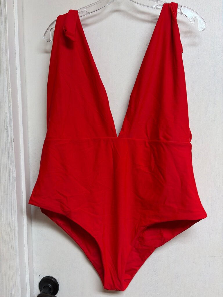 Red Plunge One-Piece Swimsuit