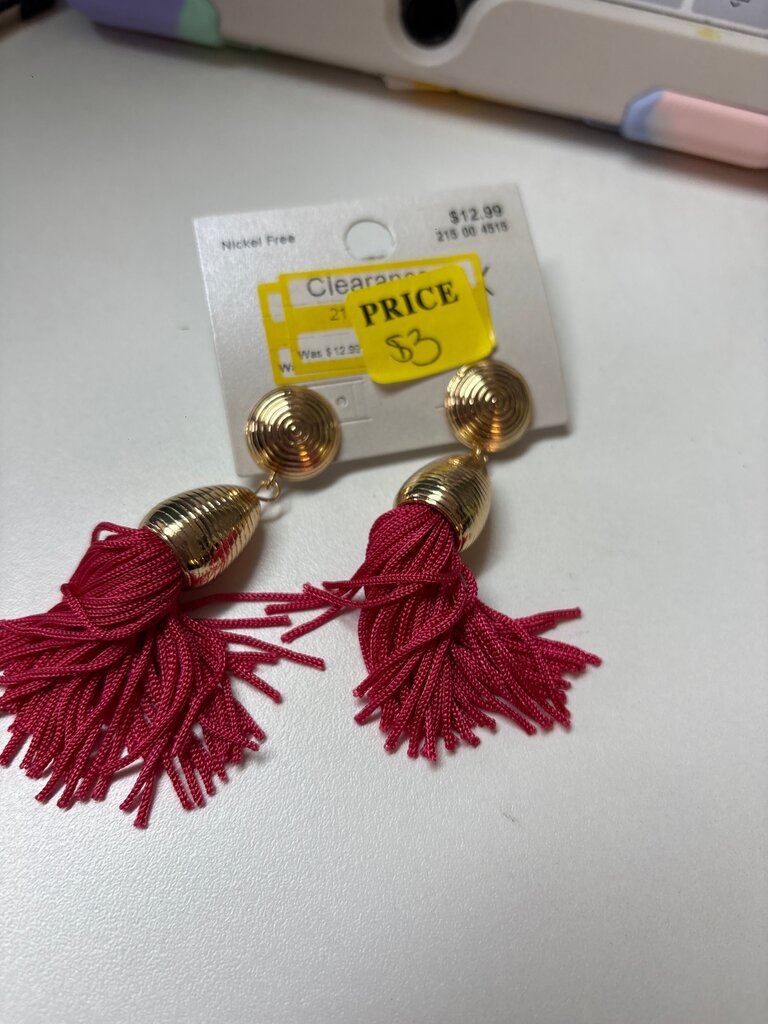 Gold and Pink Tassel Earrings