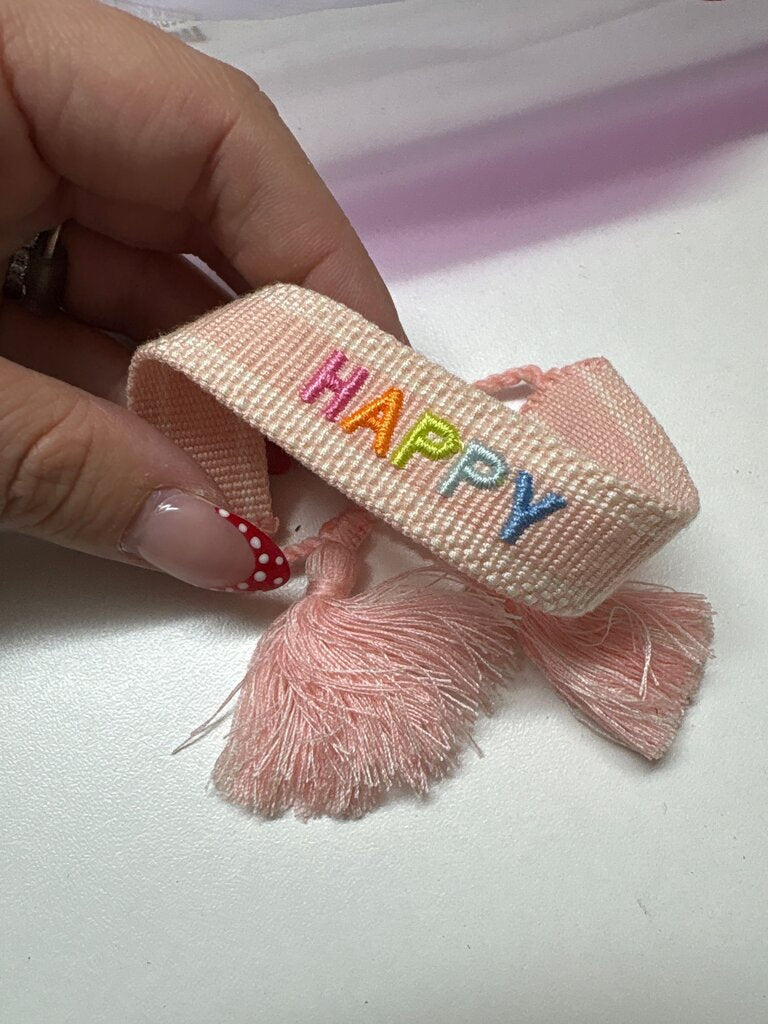 Happy Embroidered Wristband