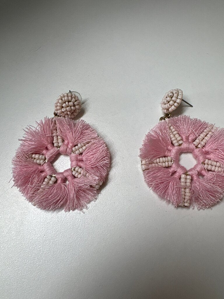 Pink Beaded Fringe Earrings
