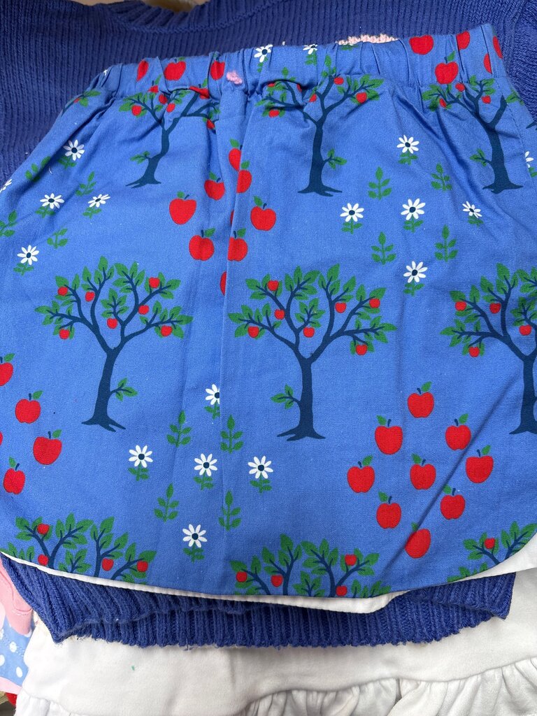 Blue Skirt with Apple and Tree Print