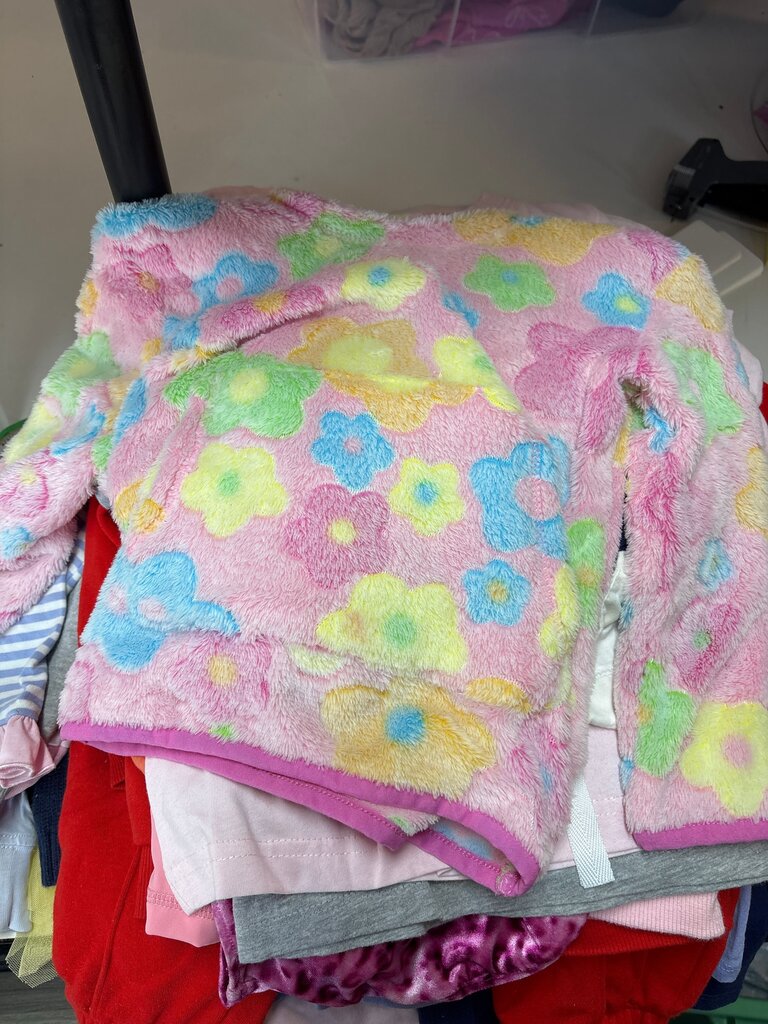 Pink Flower Print Fuzzy Sweatshirt