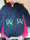Navy Blue Sweater with Green Bow Pockets