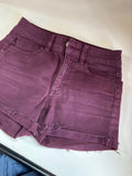 Distressed Burgundy Denim Shorts