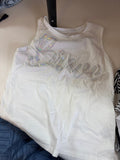 Girls White Tank Top with Iridescent Glitter
