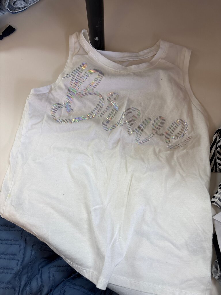 Girls White Tank Top with Iridescent Glitter