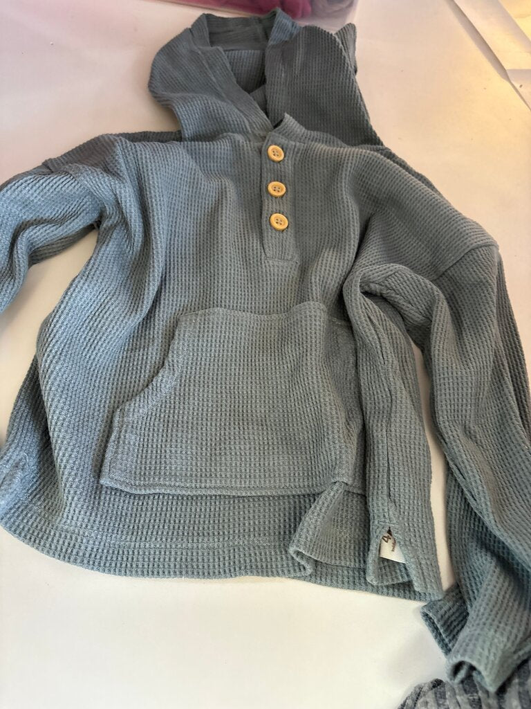 Light Blue Waffle Knit Hooded Pullover
