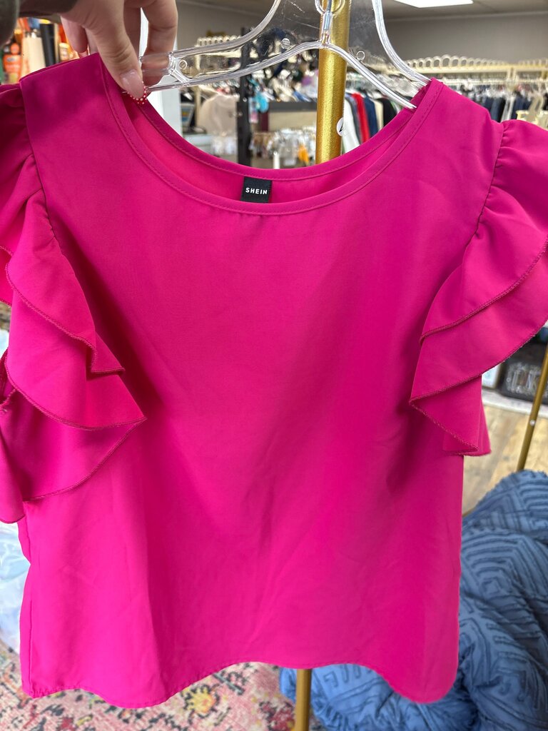 SHEIN Fuchsia Ruffle Sleeve Top