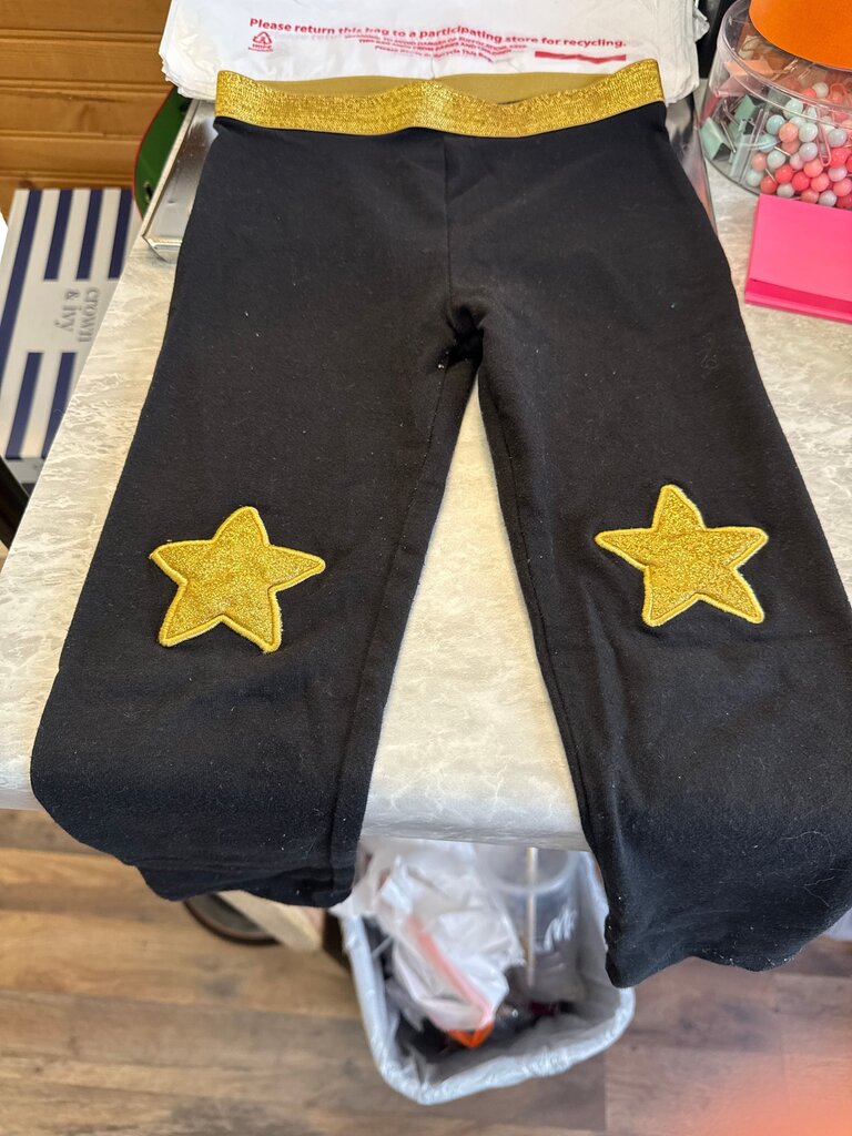 Girls' Black Leggings with Gold Stars