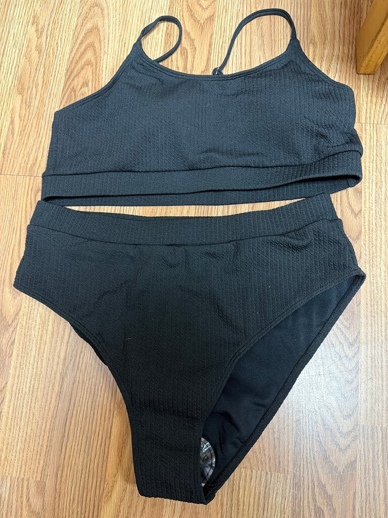 Ribbed Black Two-Piece Swimsuit