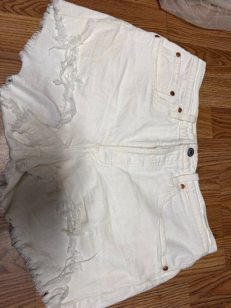 White Frayed Denim Shorts