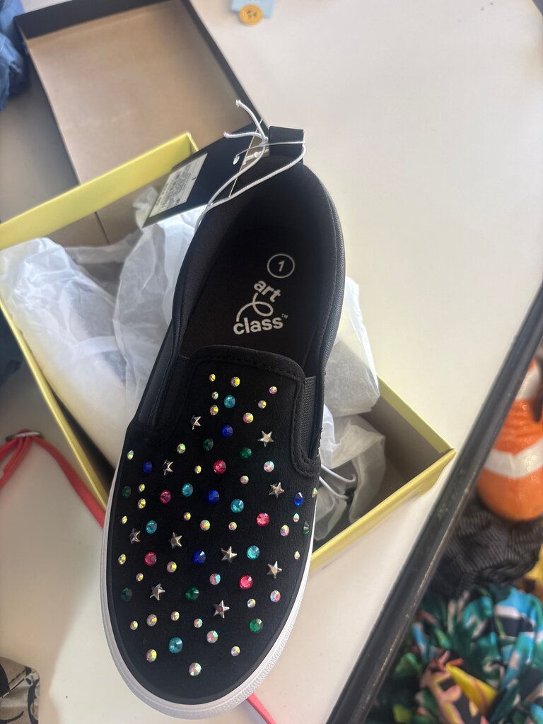 Art Class Black Slip-On Shoes with Colorful Rhinestones