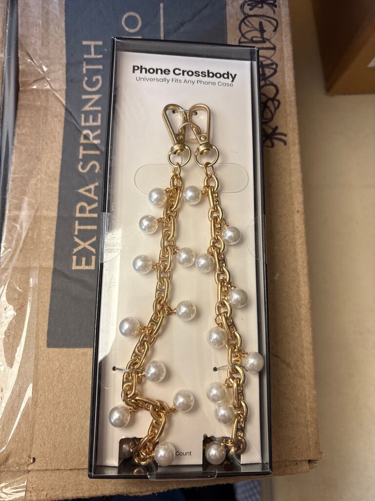 Gold Phone Crossbody with Pearls