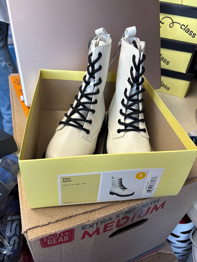 Khari White Lace-Up Ankle Boots