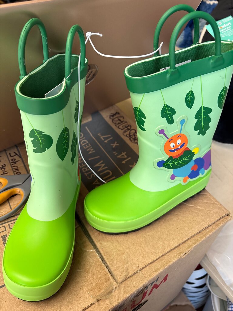 Kids Green Caterpillar Rain Boots