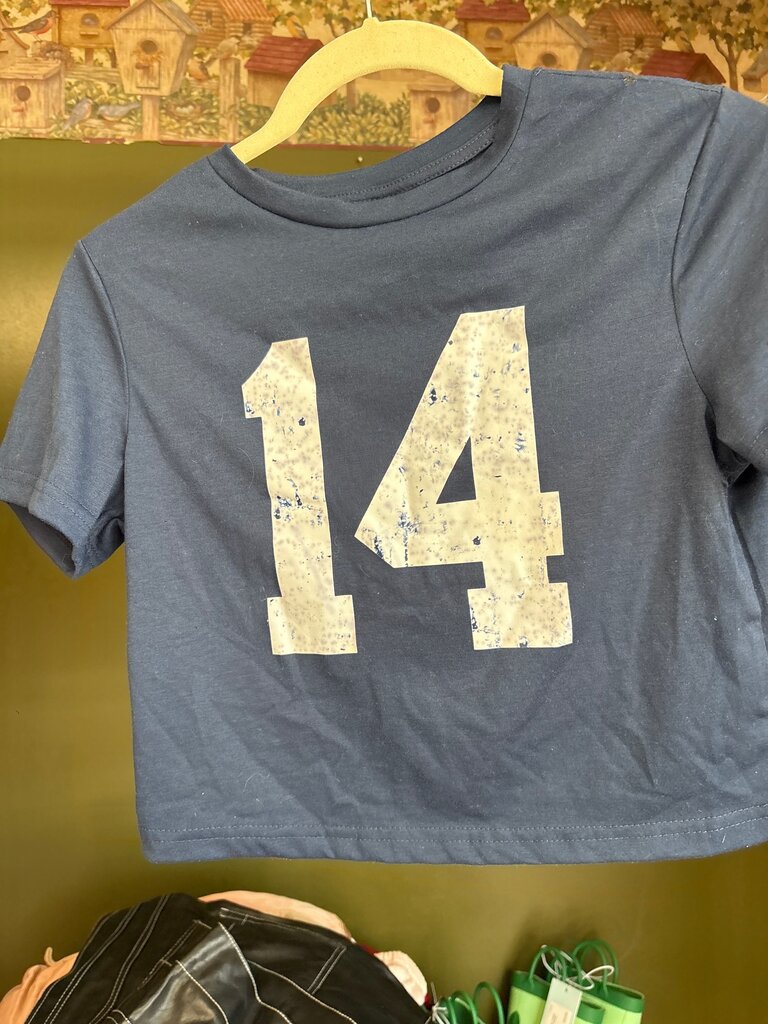 Girls' Navy Blue Cropped T-Shirt with Number 14