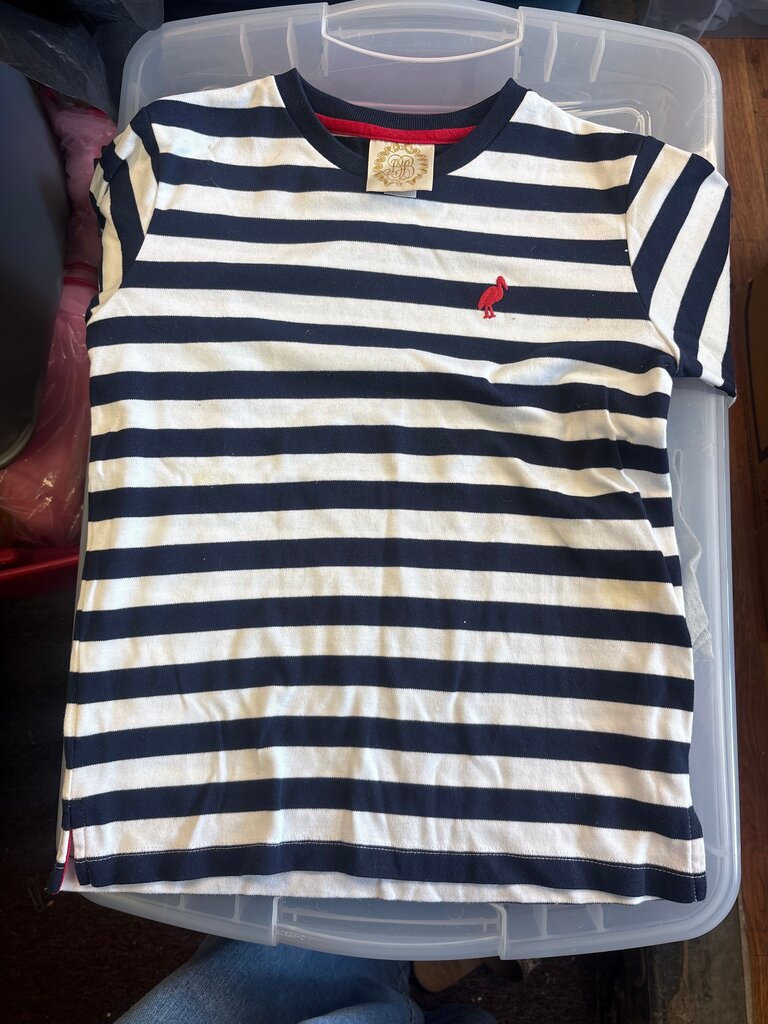 Navy and White Striped T-Shirt with Bird Emblem