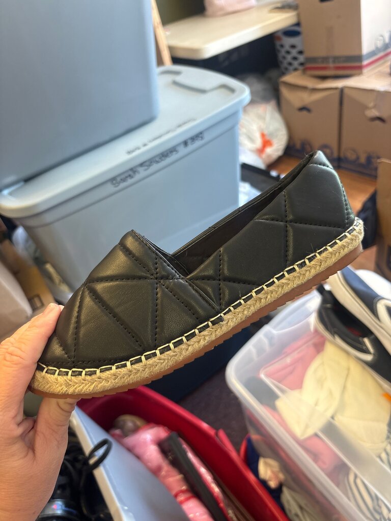 Black Quilted Espadrille Slip-On Shoes