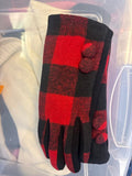 Plaid Red and Black Winter Gloves