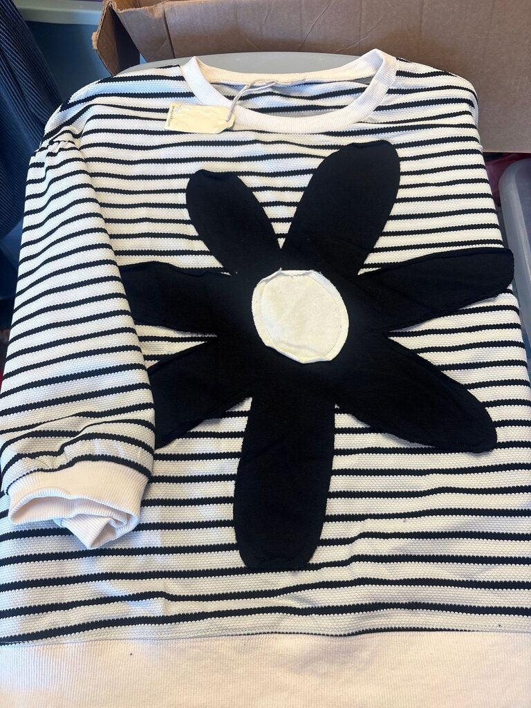JODIFL Women's Striped Sweatshirt with Flower Design