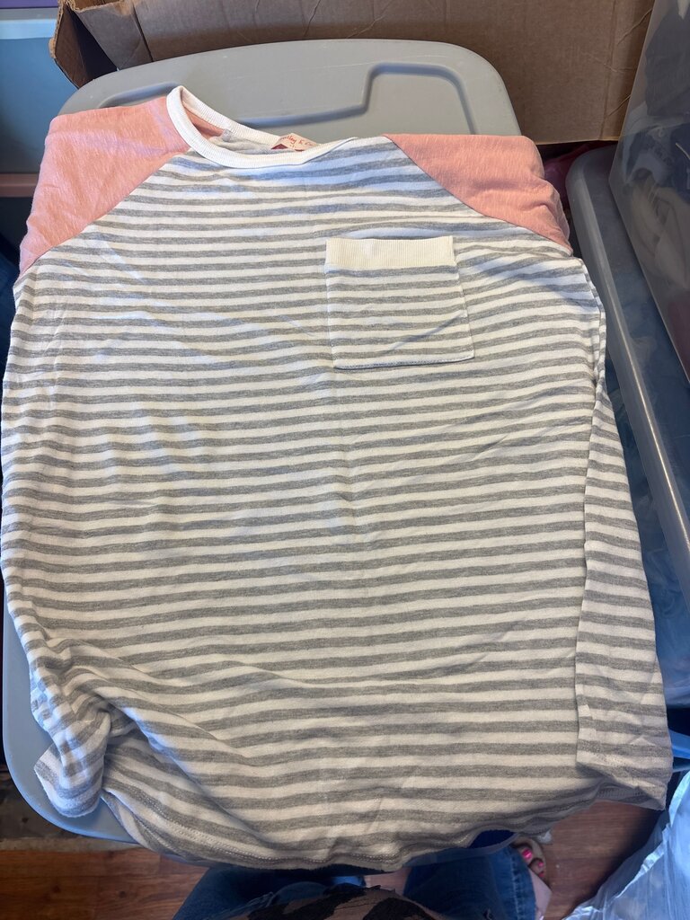 Hailey & Co. Striped Tee with Coral Sleeves