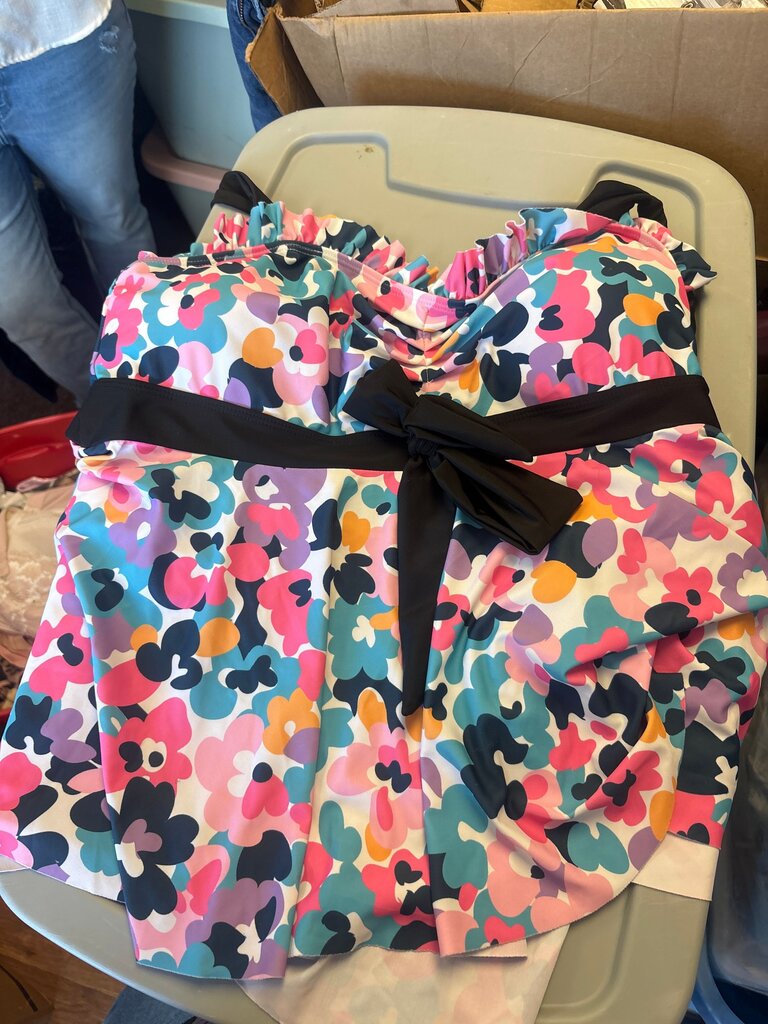 Floral Print Swimwear with Black Accents