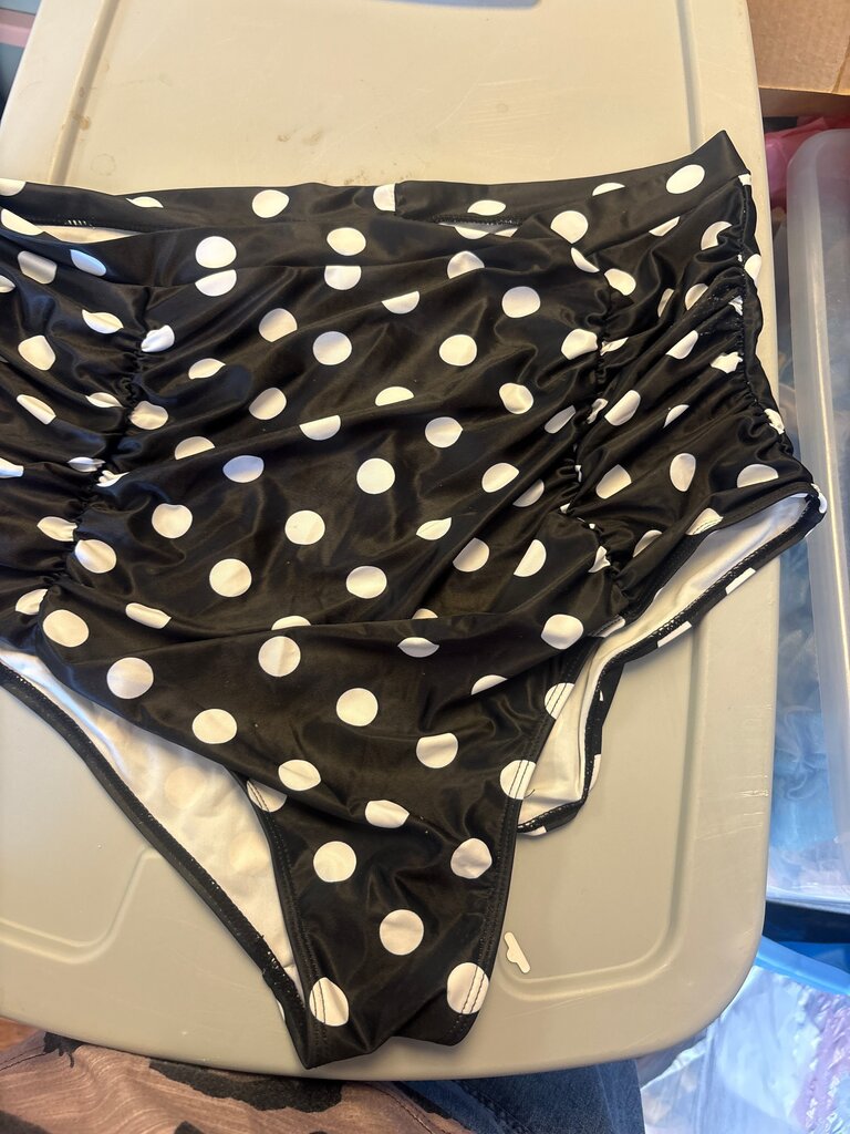 Black Polka Dot High-Waisted Swim Bottoms