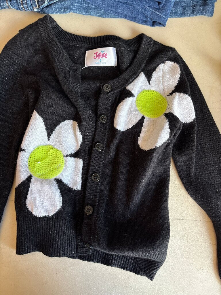 Justice Black Cardigan with Floral Design