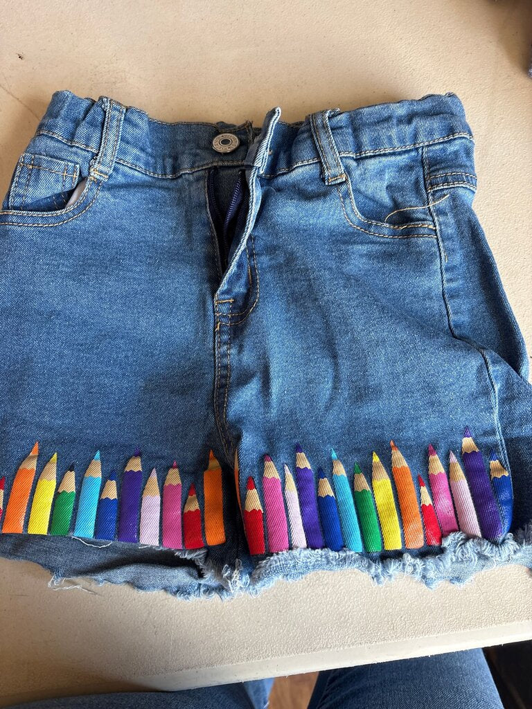 Girls' Denim Shorts with Crayon Design