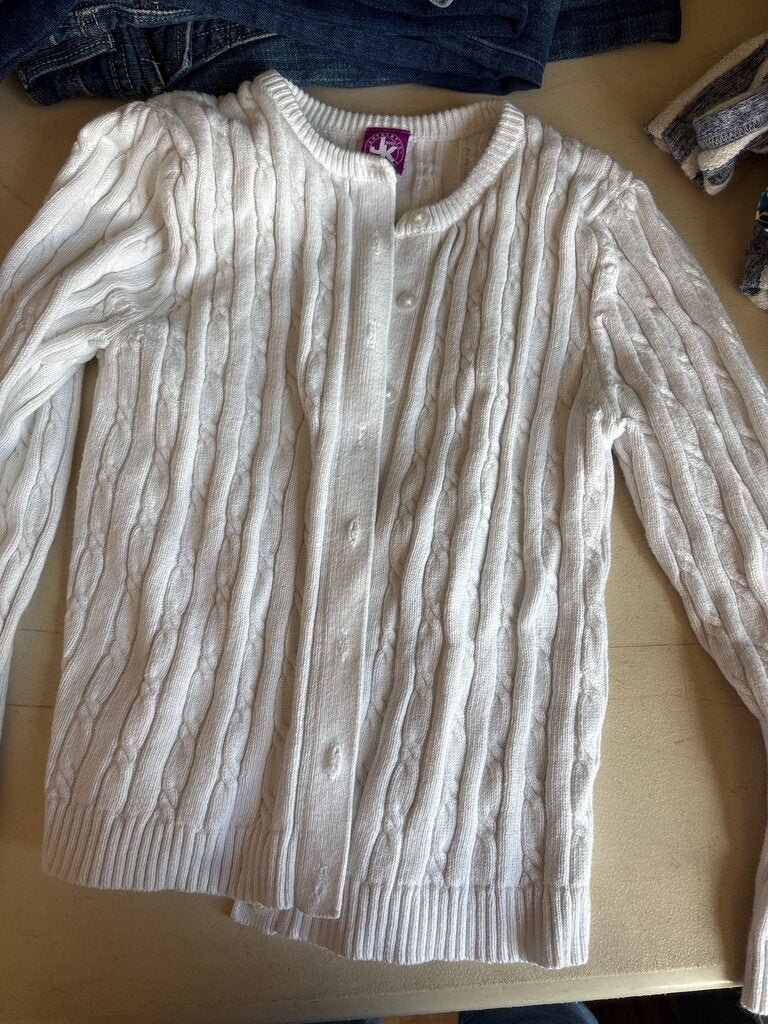 Girls' White Cable Knit Cardigan