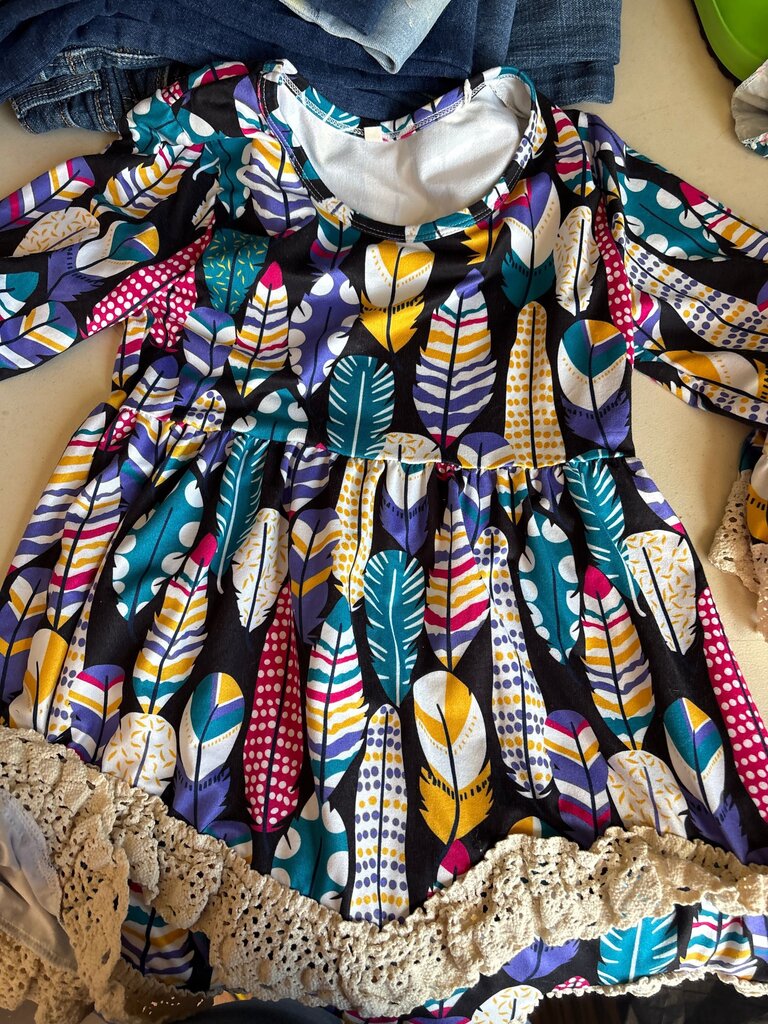 Colorful Feather Print Dress