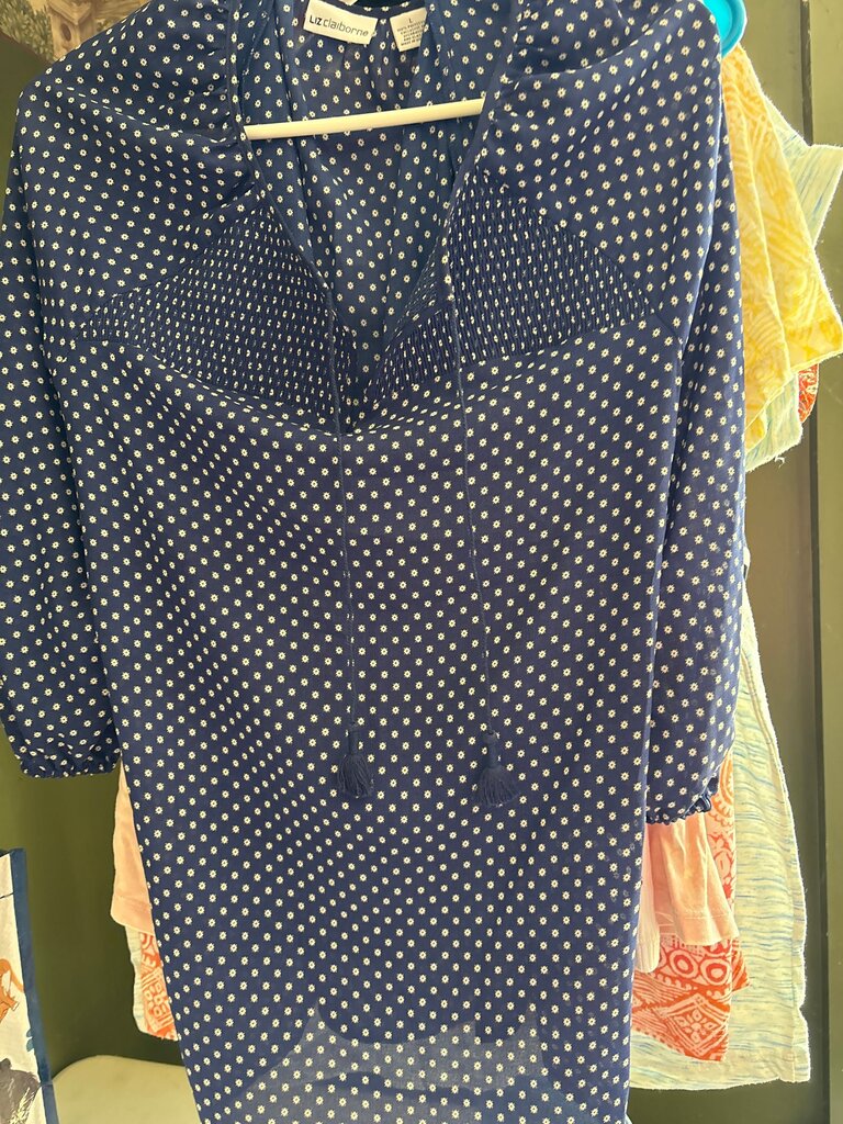Liz Claiborne Long Sleeve Navy Polka Dot Dress