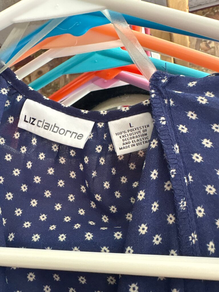 Liz Claiborne Long Sleeve Navy Polka Dot Dress
