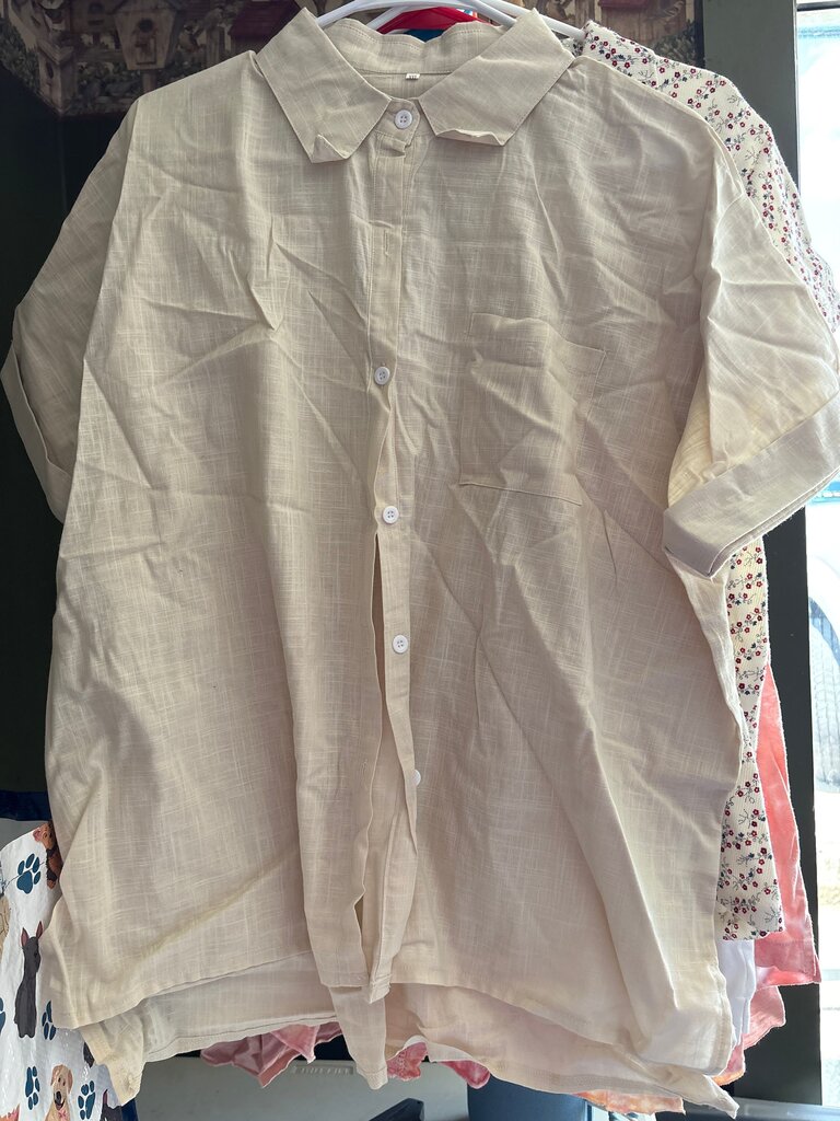 Light Beige Short Sleeve Button-Up Shirt